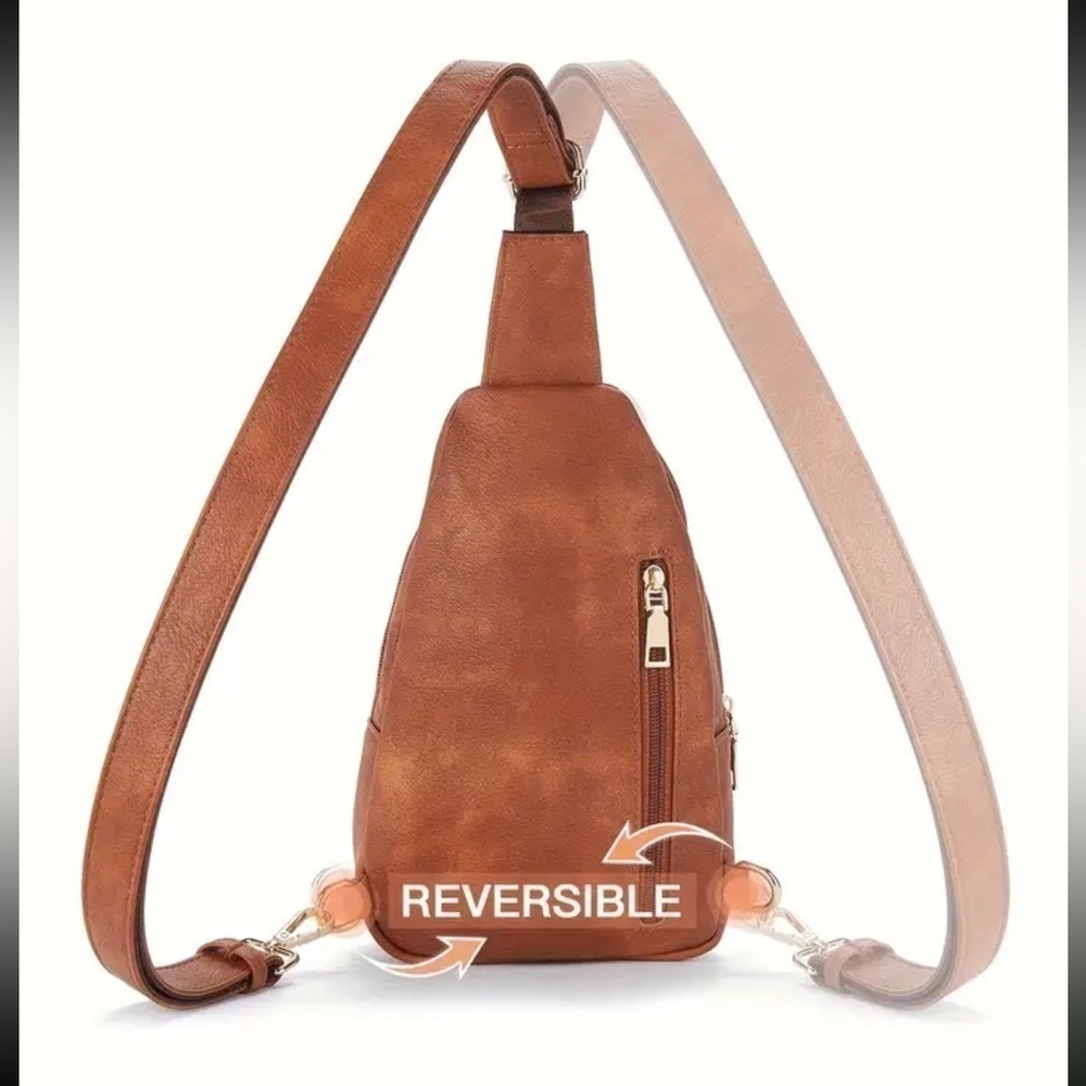 Brown / Black / White / Tan Vegan Leather Crossbody Bag - Picture 8 of 10